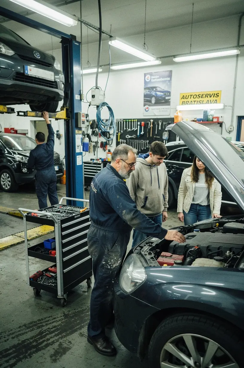 Pracovník servisu mení brzdové doštičky na vozidle v dobre vybavenej dielni